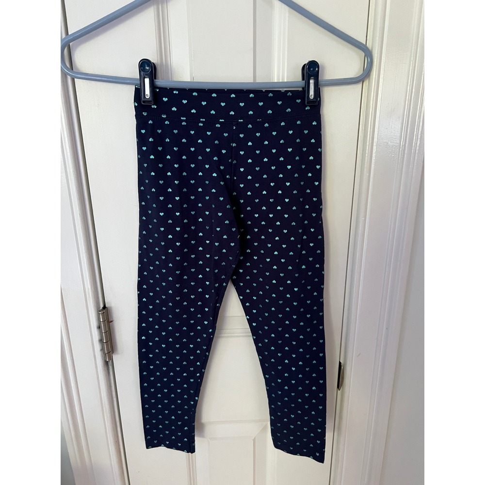 365 Kids from Garanimals Girls Navy Blue Teal Glitter Heart Leggings Size 7
